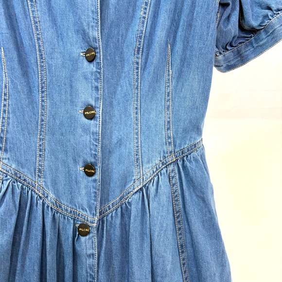 PILCRO & The LETTERPRESS Denim Jean Button Front Puff Sleeve Midi Dress Size 8 - Picture 5 of 11